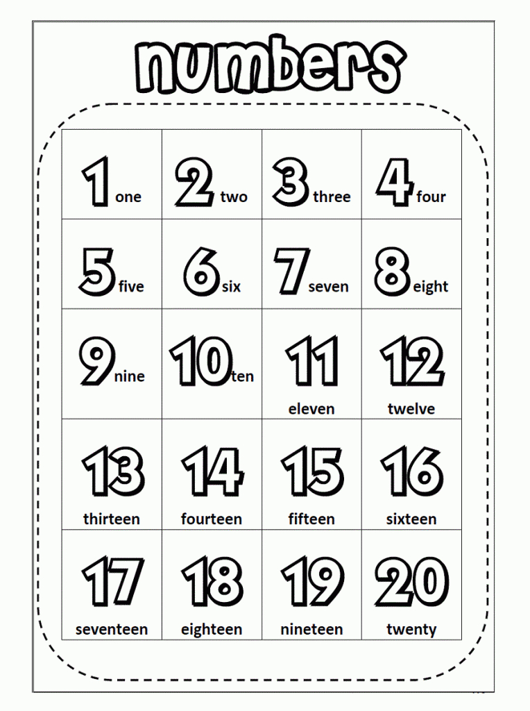 1-20 Number Chart For Preschool | English Activities | Kids English | Number Word Flash Cards Printable 1 20