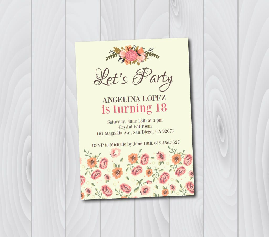 18Th Birthday Invitation/printable Birthday Invitation/e-Card | Printable Invitation Card Stock