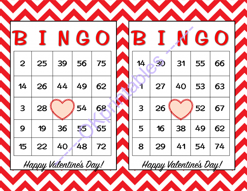 30 Happy Valentines Day Bingo Cards -Okprintables On Zibbet | Printable Number Bingo Cards 1 75