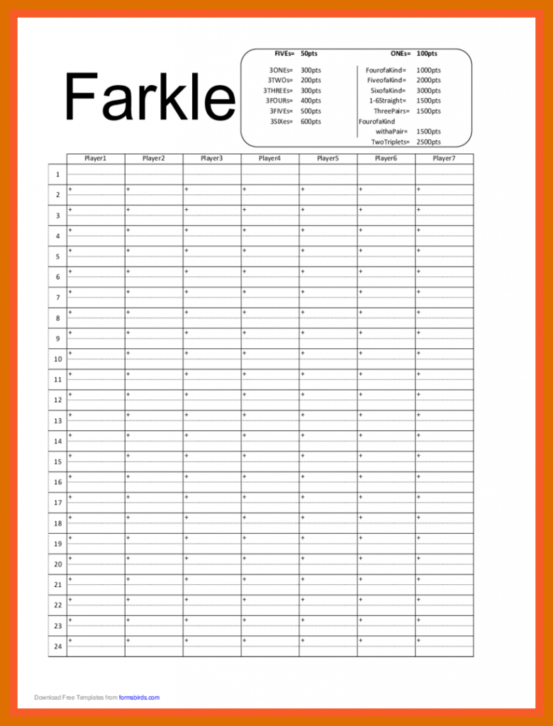 4-5 Farkle Score Sheet | Sowtemplate | Farkle Score Card Printable