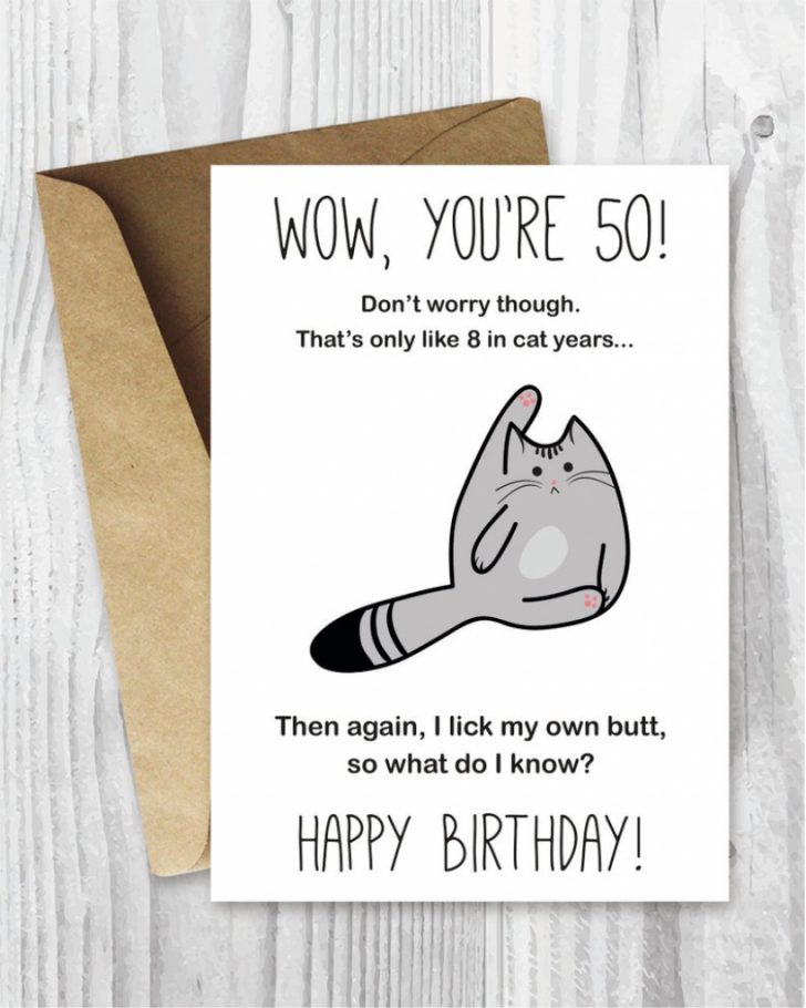 50Th Birthday Card Printable Birthday Card Funny Cat | Etsy | Free ...