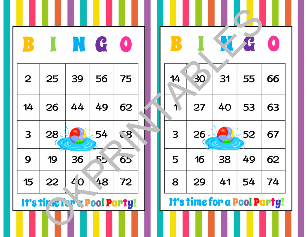 60 It&amp;#039;s Time For A Pool Party! Bingo Cards - Printable Pool Party | Printable Number Bingo Cards 1 75