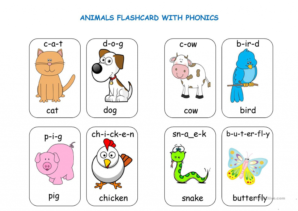 Animal Flashcards With Phonics Worksheet - Free Esl Printable | Printable Picture Cards For Phonics