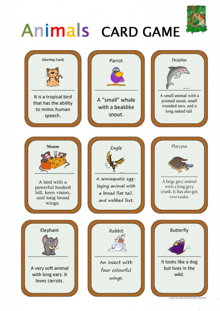 Animals Card Game Worksheet - Free Esl Printable Worksheets Made | Esl Card Games Printable