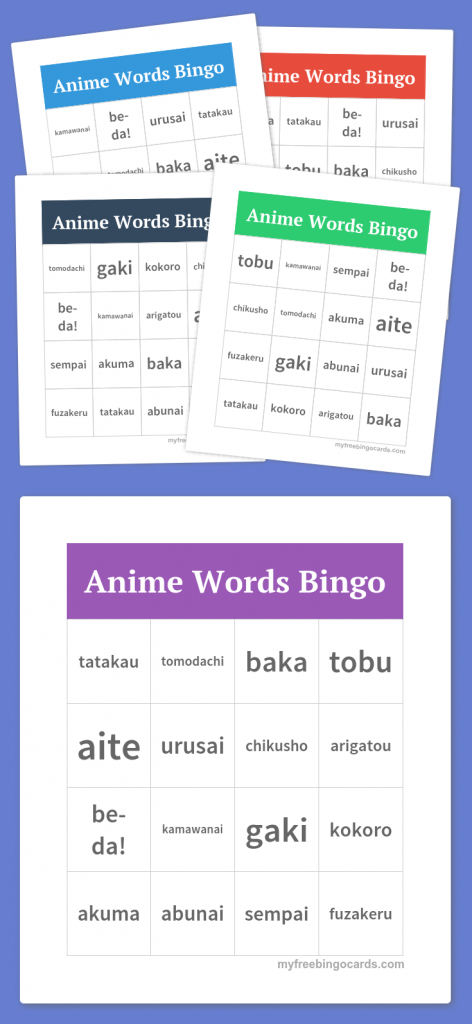 Anime Words Bingo | Library Programs | Pinterest | Bingo, Bingo | Vocabulary Bingo Cards Printable