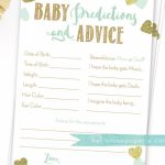 Baby Predictions And Advice . Baby Prediction Cards . Mint And Gold | Baby Shower Printable Prediction Cards