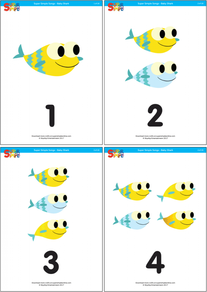 Baby Shark - Counting Flashcards - Super Simple | Counting Flash Cards Printable
