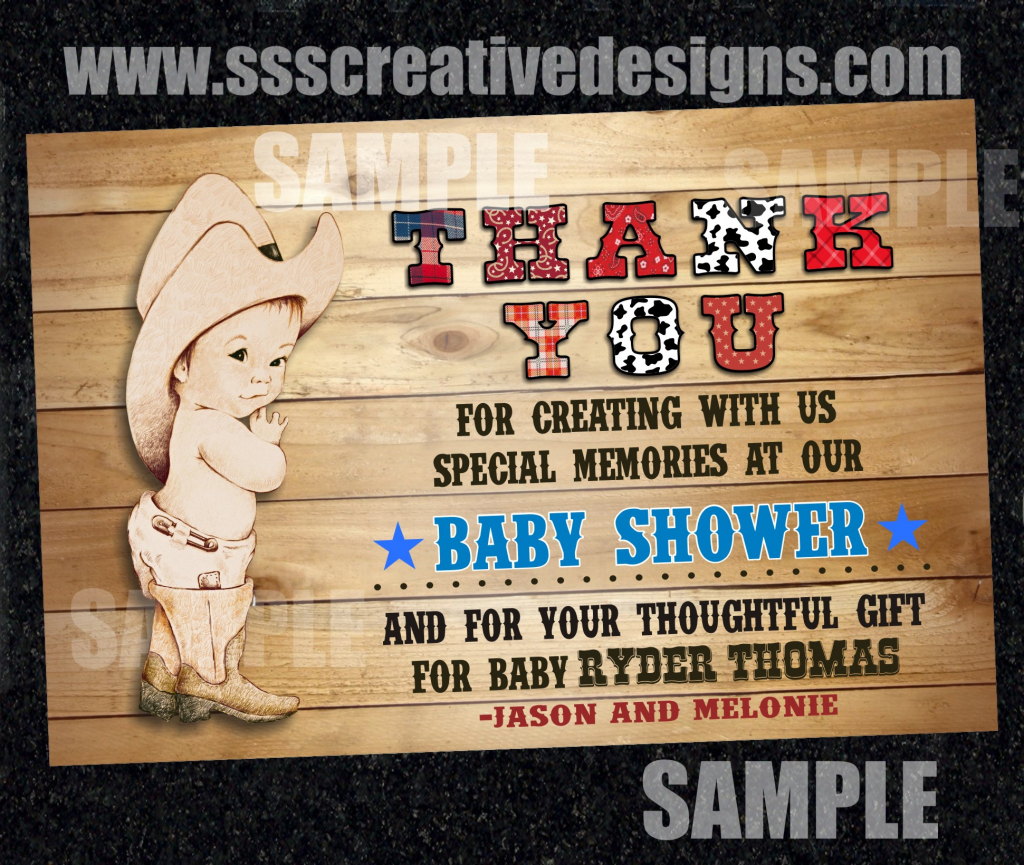 Baby Shower Cowboy Thank You Card Digital Printable Western Rustic | Thomas Thank You Cards Printable