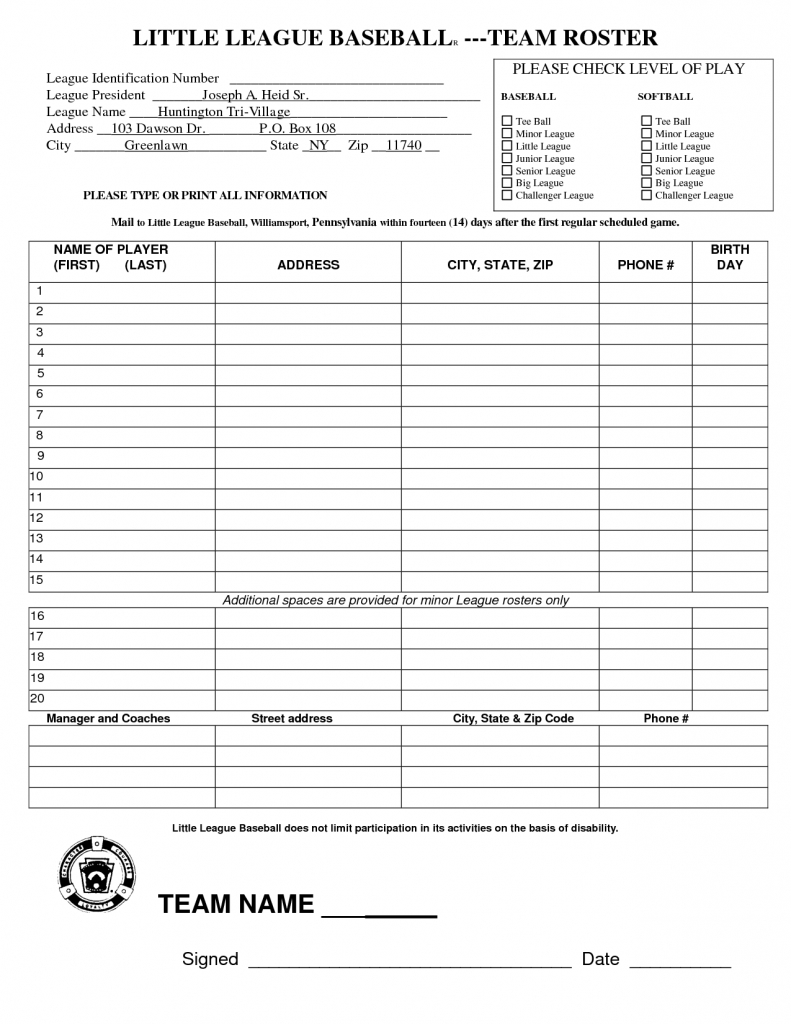 Baseball Team Roster Template - Kleo.bergdorfbib.co | Printable Baseball Lineup Cards Excel
