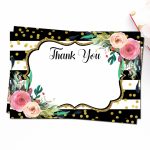 Black & White Pink Floral Thank You Cards Printable Thank You | Etsy | Printable Thank You Card Black And White