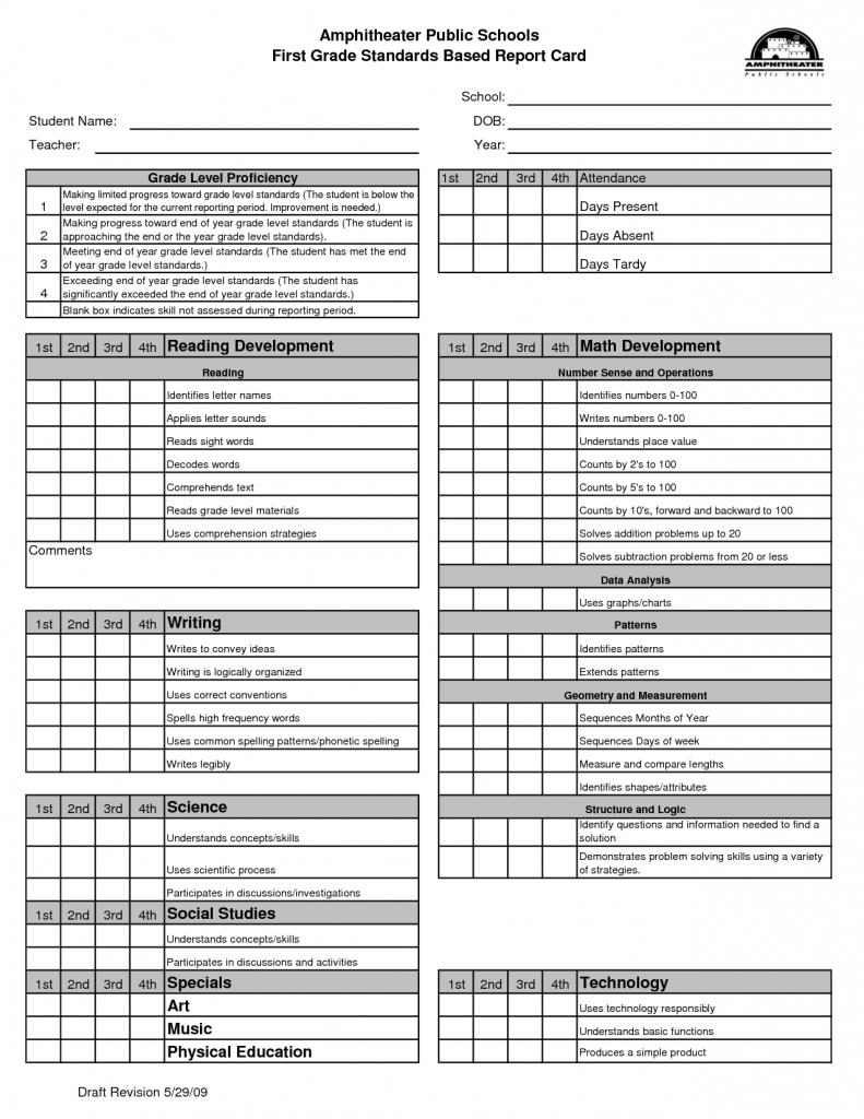 Blank Report Card Template | Activities | Report Card Template | Printable Preschool Report Card Template