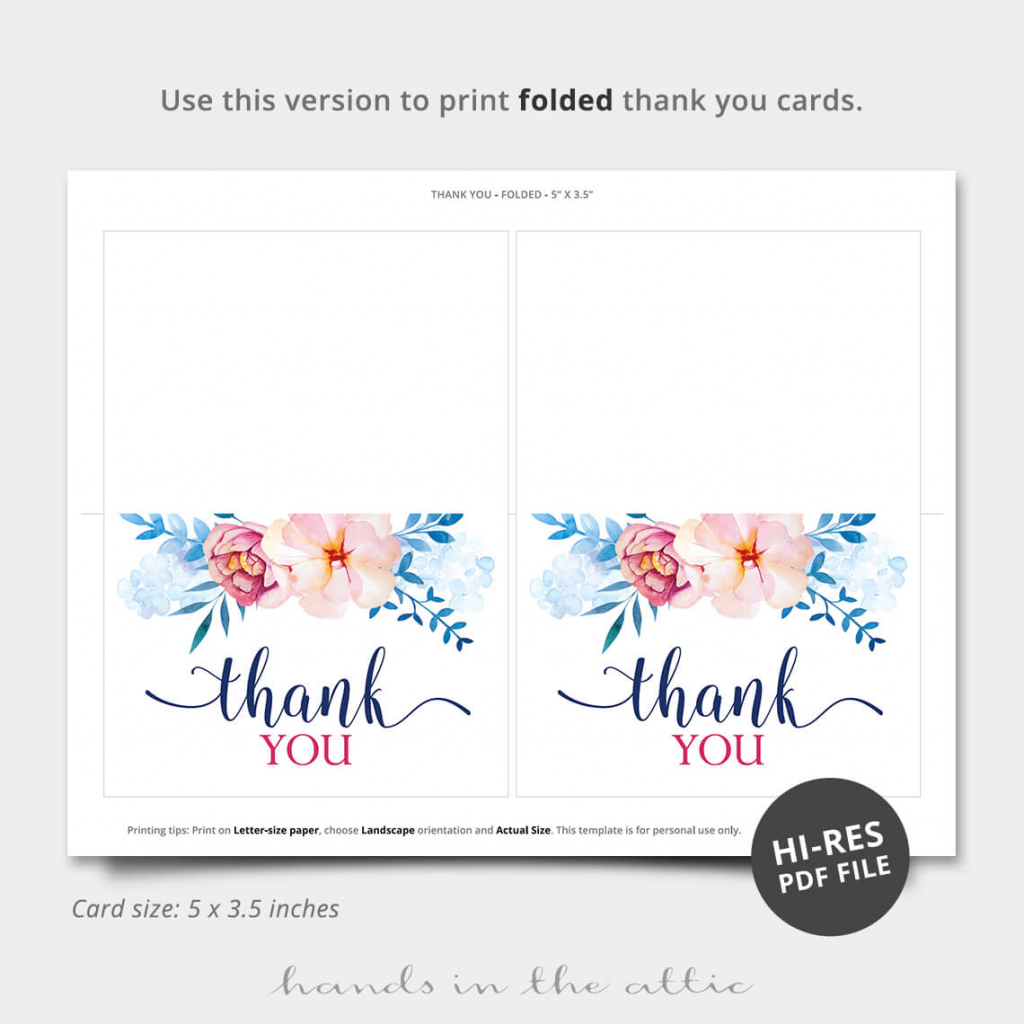 Blue Florals Thank You Card | Printable Stationery | Hands In The Attic | Printable Thank You Cards Pdf