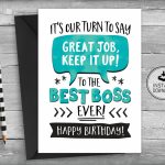 Boss Birthday Card Card For Boss Boss Appreciation Card | Etsy | Boss's Day Printable Cards