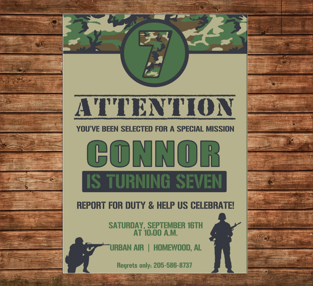 Boy Invitation Camo Camouflage Army Birthday Party - Can | Army Birthday Cards Printable