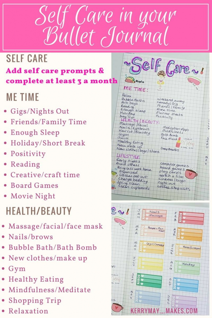 Bujo Self Care Spread Ideas And Free Printable In My Bullet Journal | Self Care Cards Printable