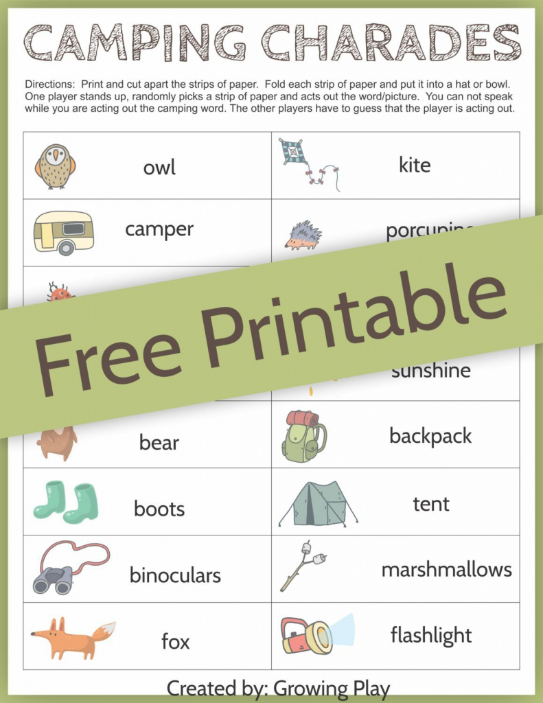 Camping Charades Game For Kids - Free Printable | Camping | Free | Free Printable Charades Cards