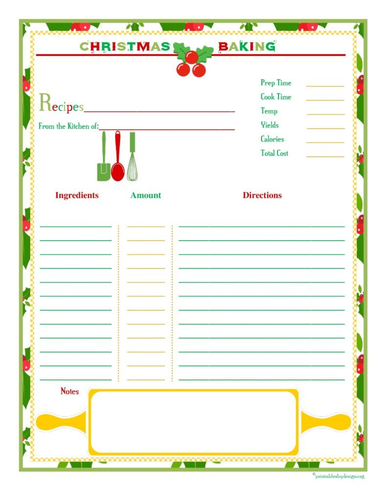 Christmas Baking Recipe Card -Full Page | Food/recipes | Printable | Printable Recipe Cards For Christmas