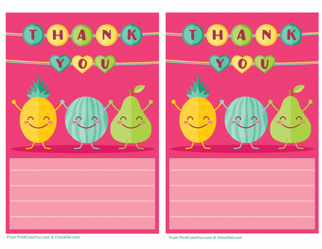 Cute Fruit Printable Thank You Note Paper For Kids - Free Printable | Cute Printable Thank You Cards