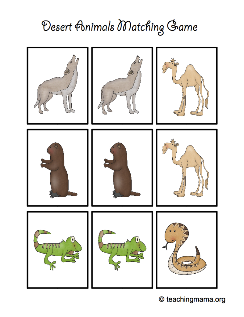 Desert Animal Printables - Teaching Mama | Animal Matching Cards Printable