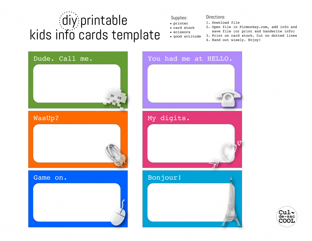 Diy Printable Kids Info Cards Template | Printable Emergency Card Template