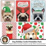 Dog Christmas Printable Cards Set Of 5 Printable Envelope | Etsy | Christmas Cards For Dogs Printable