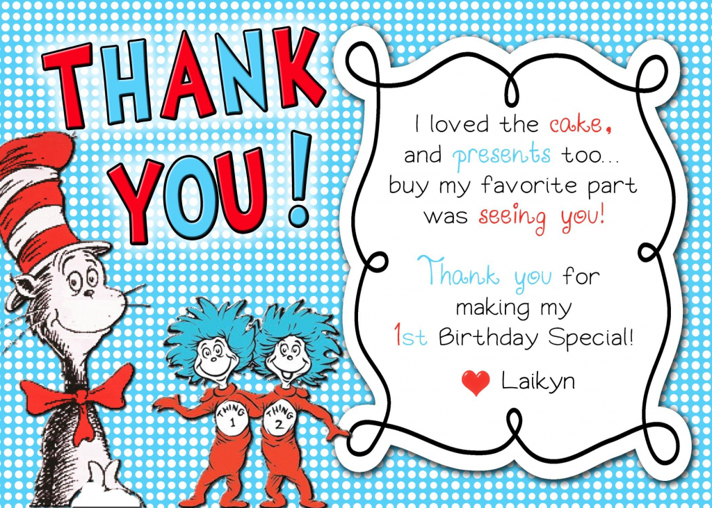 Dr. Suess Thing 1 Thing 2 Thank You Card | Kids Bday | Thing 1 Thing | Printable Dr Seuss Thank You Cards