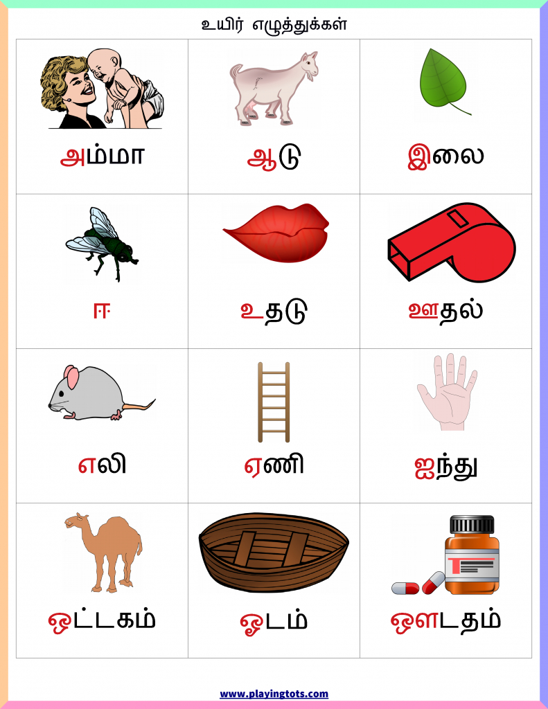 உயிர் எழுத்துக்கள் - Chart Keywords: Tamil ,free | Printable Tagalog Alphabet Flash Cards