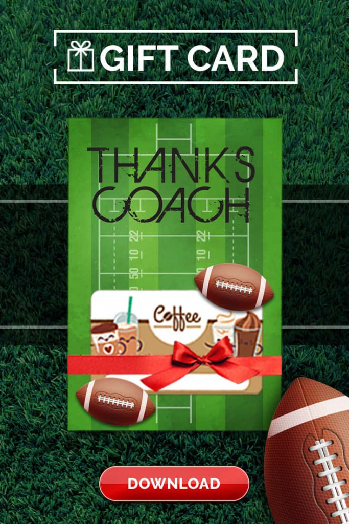 Football Coach Gift Thank You Card - Free Printable Download | Football Thank You Cards Printable
