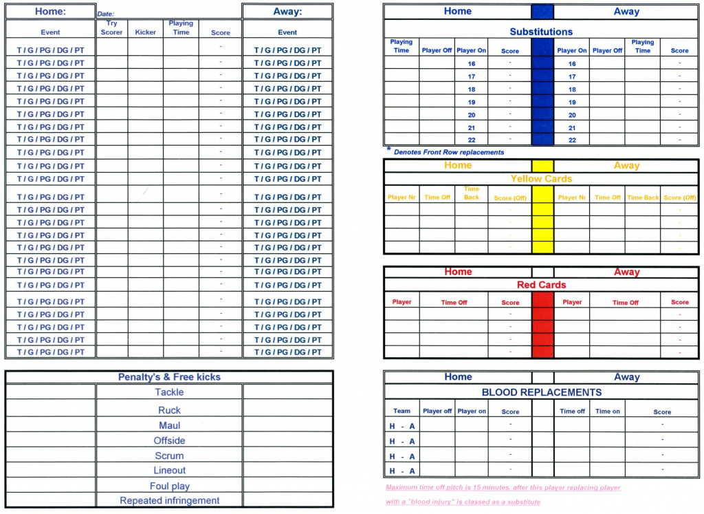 Football Officials Game Card Template