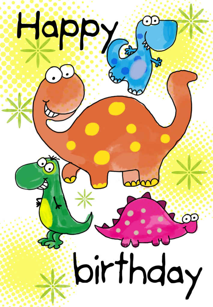 Four Cute Dinosaurs Birthday Card | Greetings Island | Printable Birthday Cards For Kids