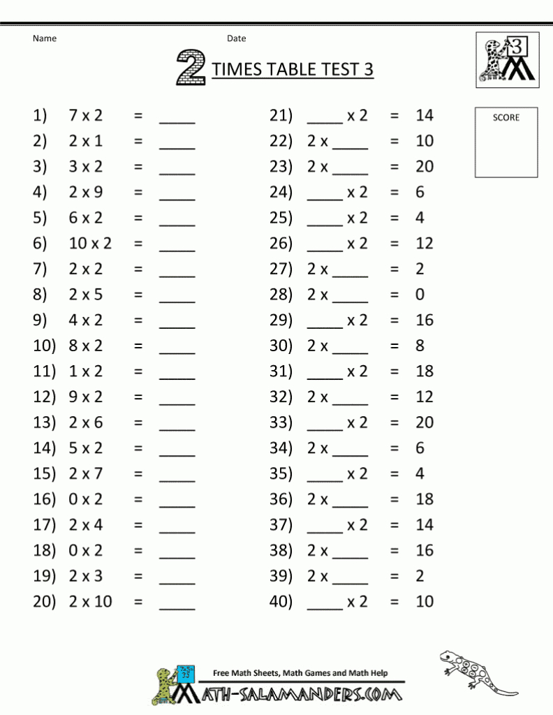 Free 3Rd Grade Math Worksheets 2 Times Table Test 3 | Kidos | Math | Printable 2Nd Grade Math Flash Cards