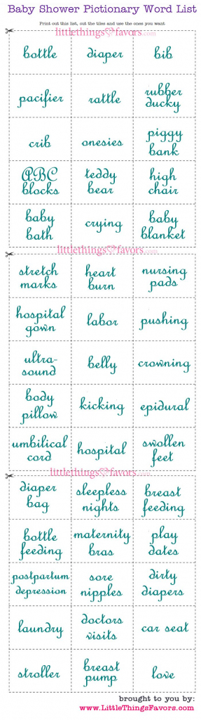 Free Baby Shower Pictionary Word List To Print. #printables - Click | Printable Win Lose Or Draw Cards