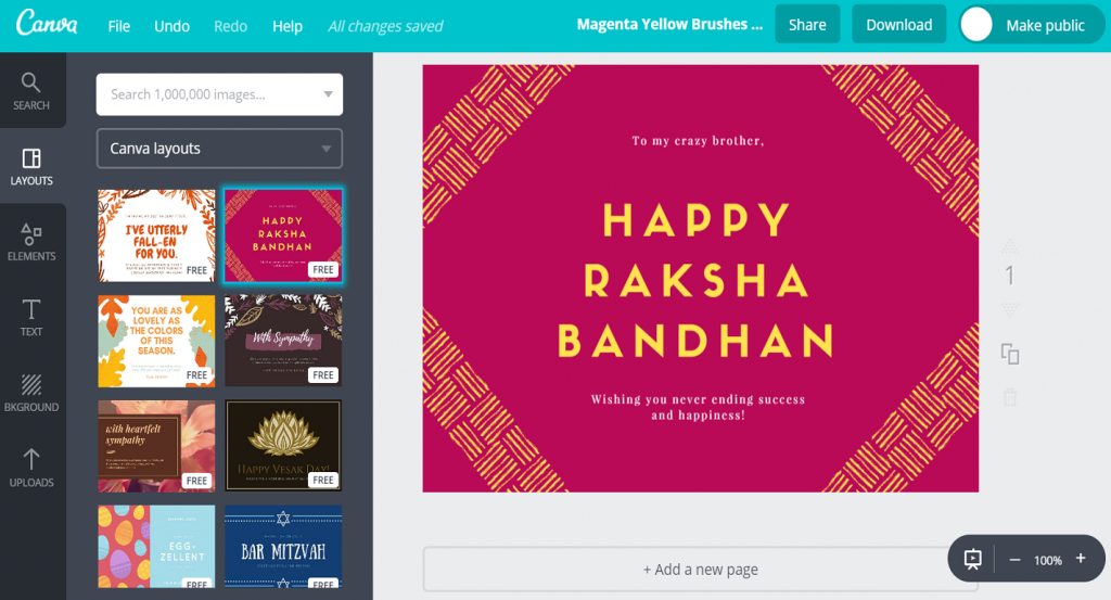 Free Custom Raksha Bandhan Card Designscanva | Free Online Printable Rakhi Cards