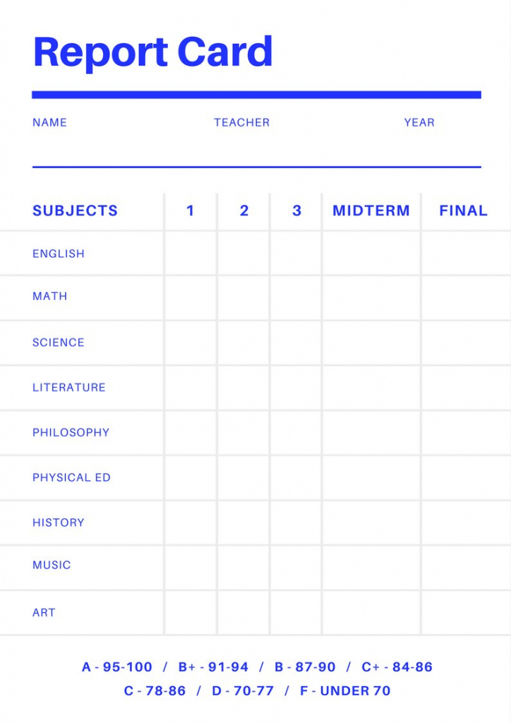 Free Online Report Card Maker: Design A Custom Report Card In Canva | Printable Preschool Report Card Template