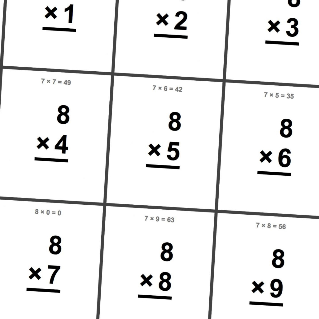 Math Flash Cards Printable Multiplication Printable Cards