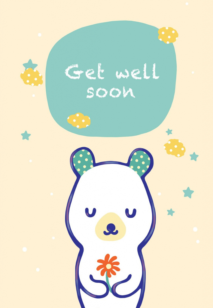 Free Printable Get Well Teddy Bear Greeting Card | Littlestar Cindy | Feel Better Card Printable