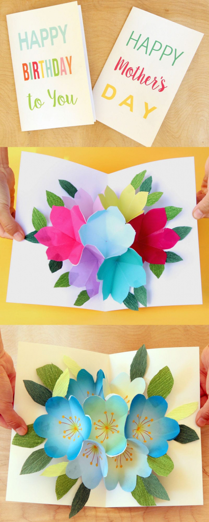Free Printable Happy Birthday Card With Pop Up Bouquet - A Piece Of | Free Printable Birthday Pop Up Card Templates