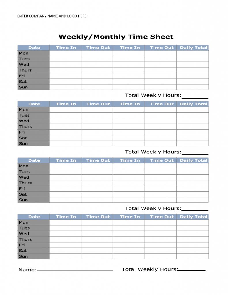 Free Printable Monthly Time Sheets | Time Sheet | Time Sheet | Time Card Templates Free Printable
