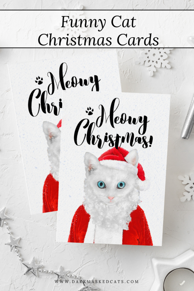 Funny Christmas Card, Santa Cat, Printable Cat Lover Gift, Meowy | Christmas Cards For Him Printable