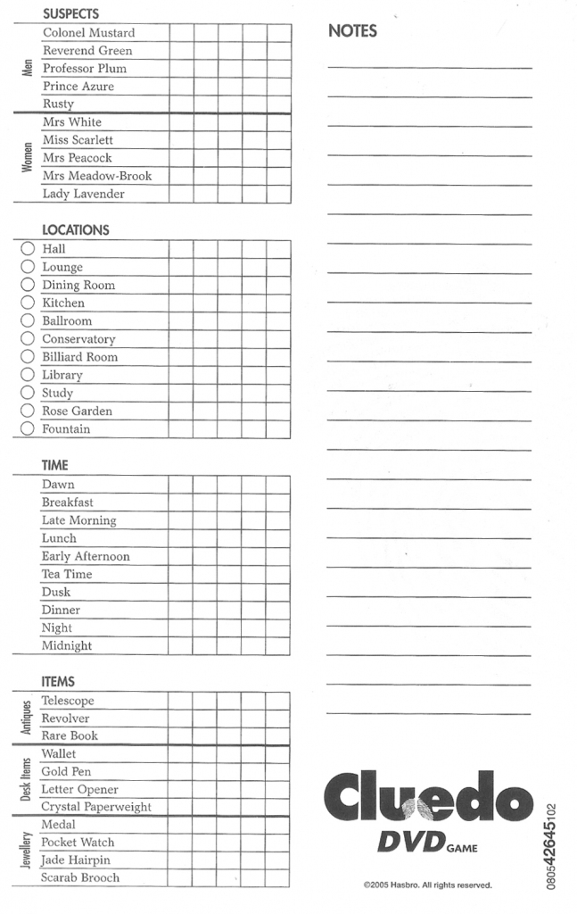 Cluedo Score Cards Printable Best FREE Printable