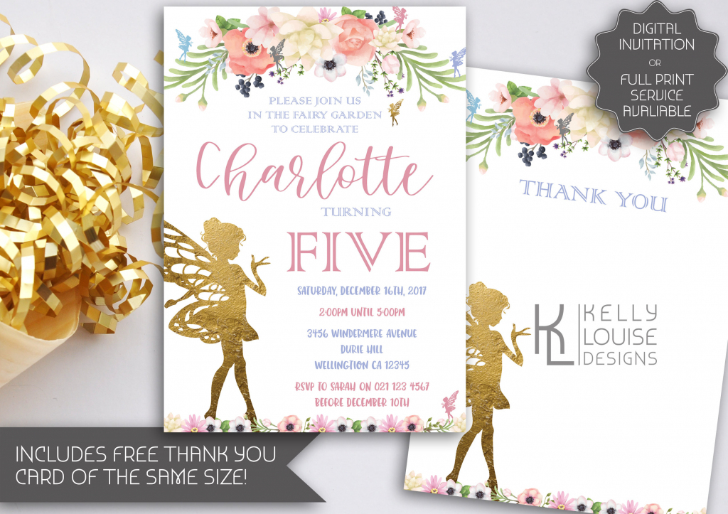 Gold Fairy Garden Party Birthday Invitation | Fairy Party | Printable Tinkerbell Thank You Cards