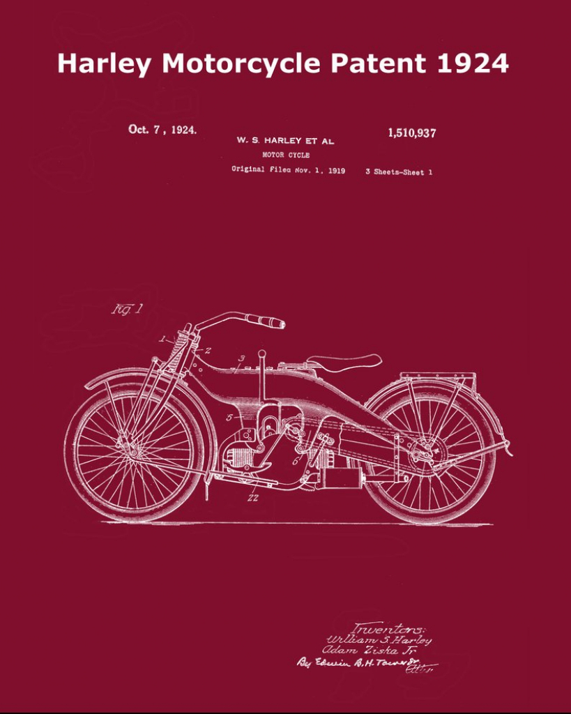 Harley Motorcycle Patent Print 1924-Harley Davidson Print-Gift | Etsy | Printable Harley Davidson Gift Cards