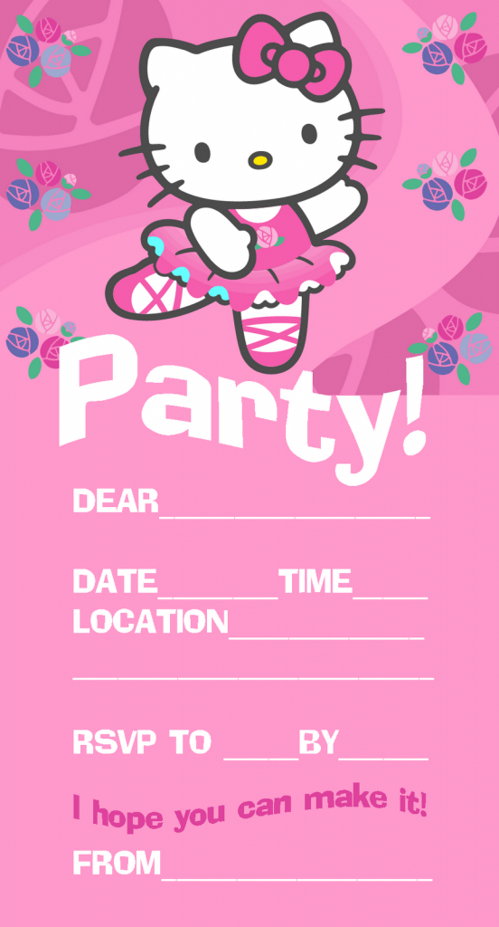 Hello Kitty Invitations | Pink Hello Kitty Ballet / Ballerina Party | Hello Kitty Christmas Cards Free Printables