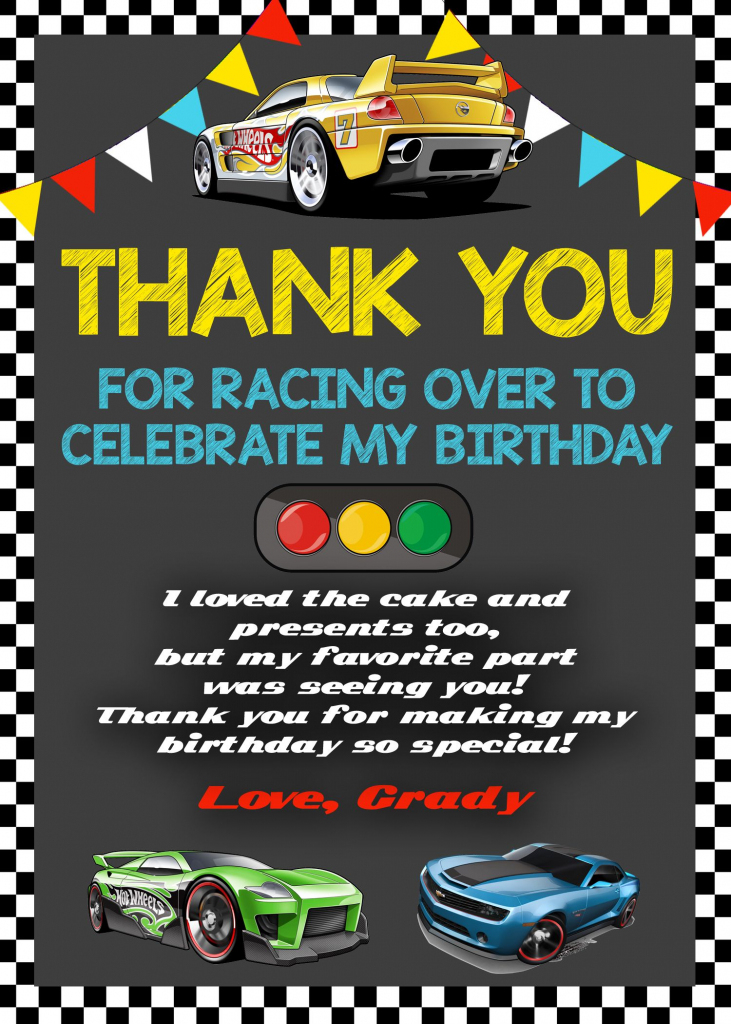 Hot Wheels Thank You Card, Hot Wheels Birthday, Hot Wheels Printable | Hot Wheels Birthday Cards Printable