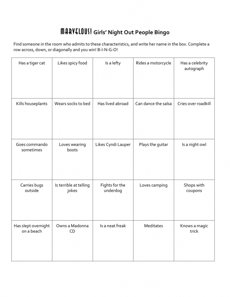 Ice Breaker - Girls Night Out People Bingo - Printable | Party Ideas | Printable Icebreaker Bingo Cards