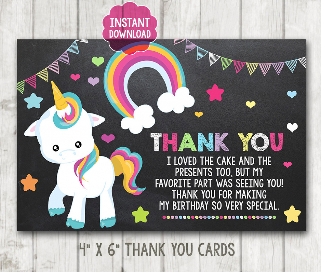 Instant Download Printable Chalkboard Unicorn Thank You Cards | Horse Thank You Cards Printable