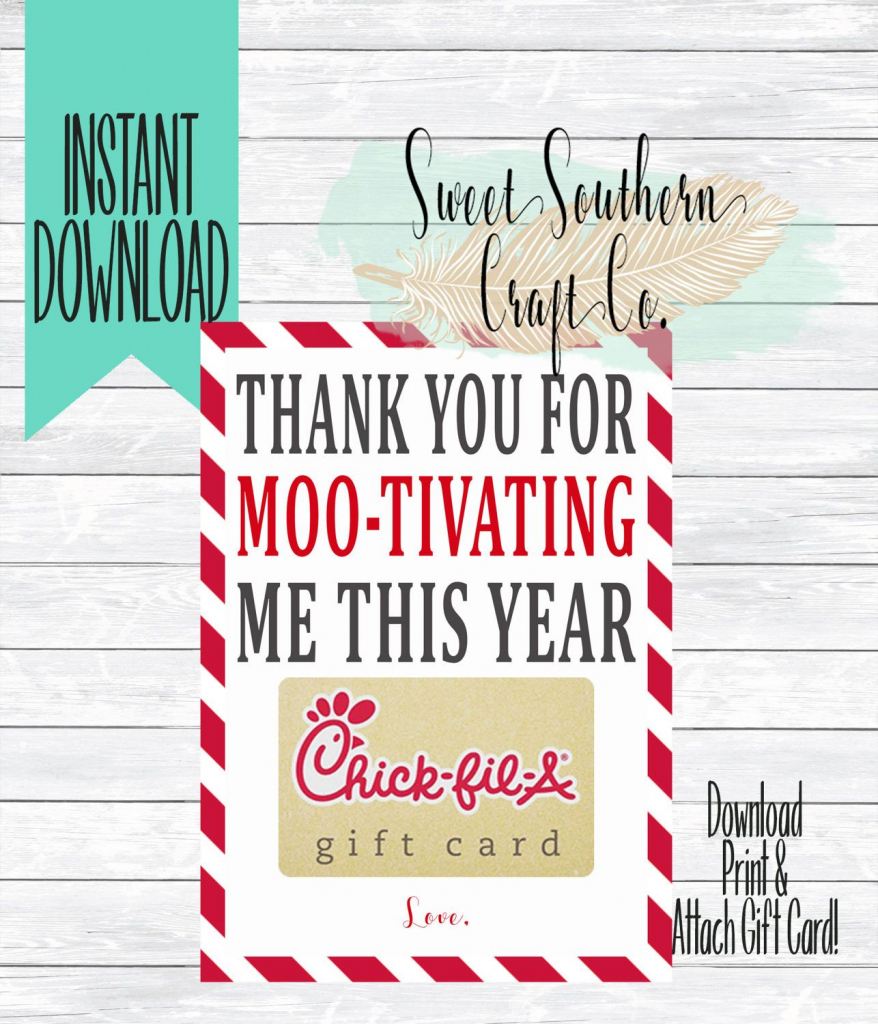 Instant Download*thank You For Moo-Tivating Me This Year!chick Fil A | Chick Fil A Printable Gift Card