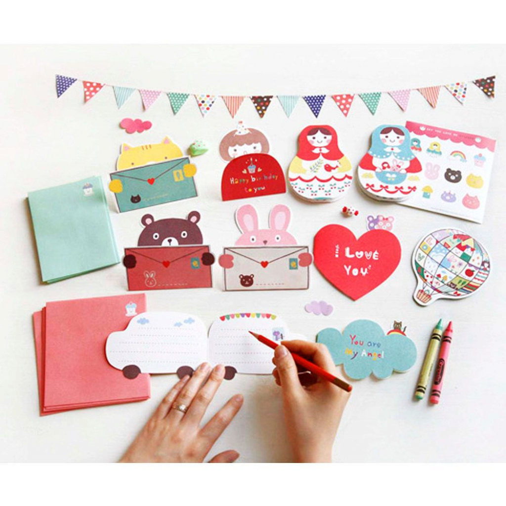 Korean Greeting Card Set, Cute Matryoshka Dolls, Patchwork Air | Korean Birthday Cards Printable