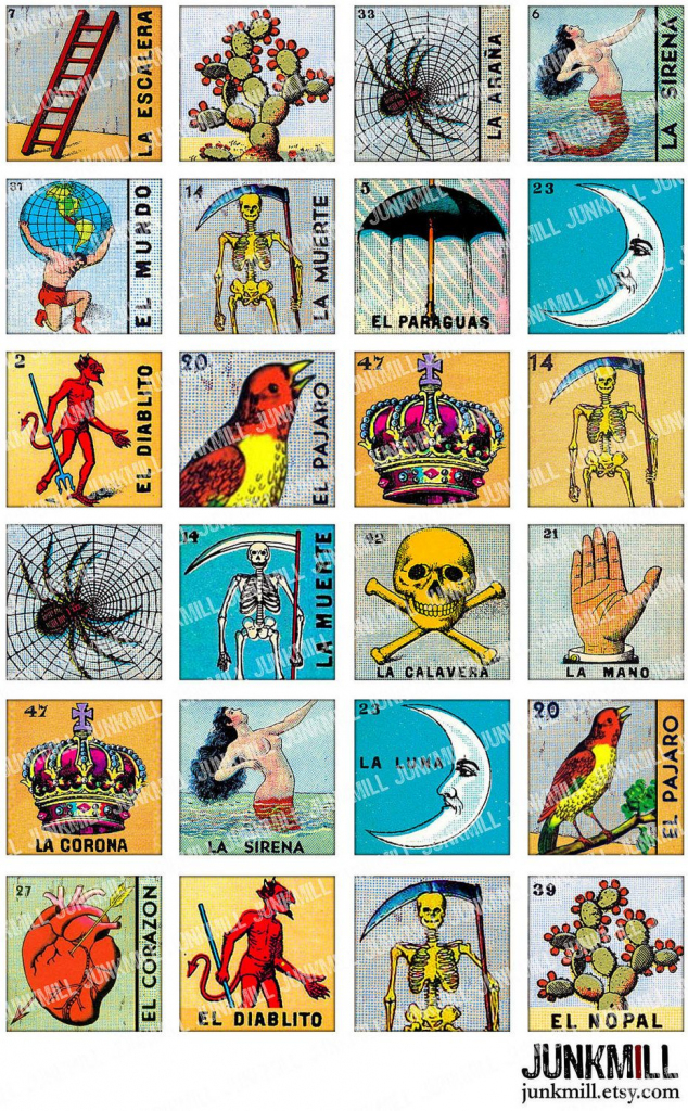 Loteria - Collage Sheet - Vintage Loteria Cards, Mexican Bingo, Day | Loteria Printable Cards Free