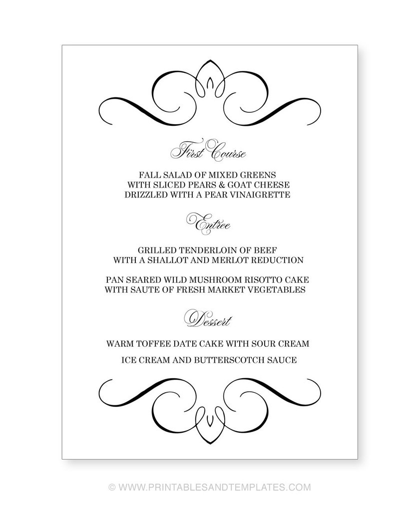 Menu Template Free Printable Printable Wedding Menu Templates Nice | Free Printable Wedding Menu Card Templates